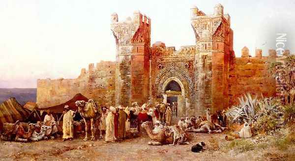 The Departure Of A Caravan From The Gate Of Shelah Morocco Oil Painting - Edwin Lord Weeks
