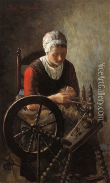 Madchen Am Spinnrad Oil Painting - Jacobus Franciscus Brugman
