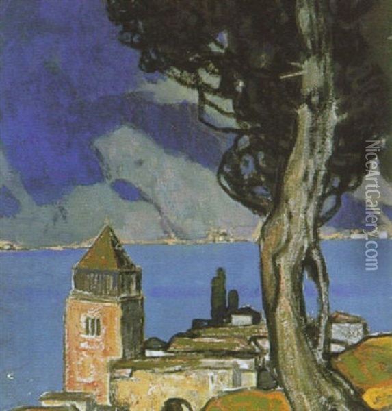 Dorf An Italienischem See Oil Painting - Oskar Mulley