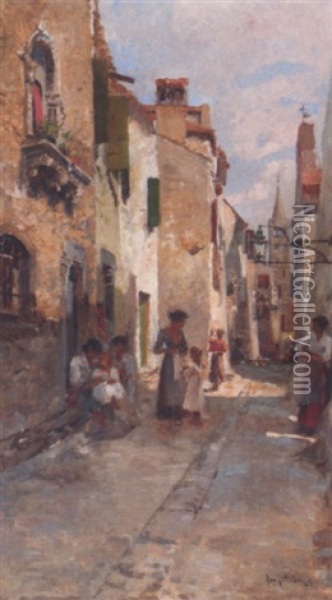 Italian Street Scene Oil Painting - Leontine (Lea) von Littrow