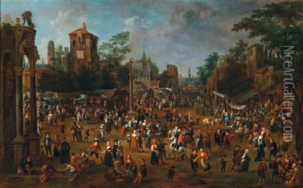 The Market Square Of A Town Oil Painting - Peeter van Bredael