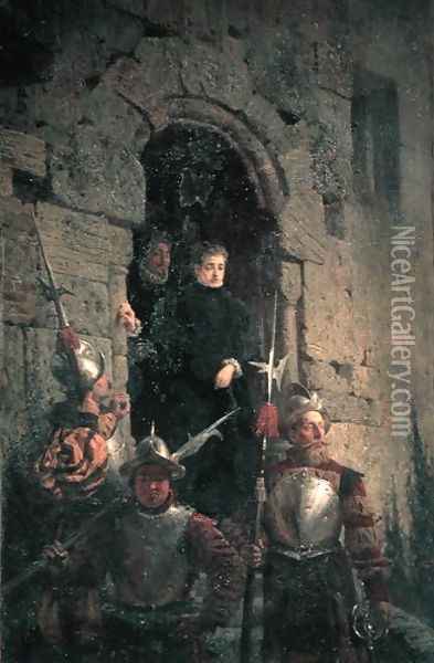 Arrest of the Huguenot Jacqueline de Montbel d'Etremont (1541-1600) 1875 Oil Painting - Vasily Polenov