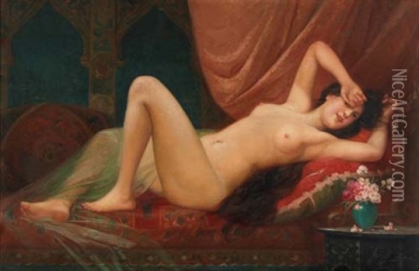 Liegender Frauenakt In Einem Interieur Oil Painting - Josef Johann Suess