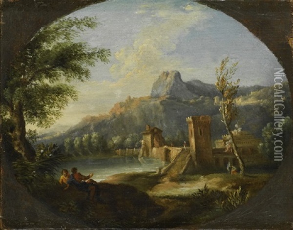 Landschaft Mit Kastell Und Gewasser Oil Painting - Jan Frans van Bloemen