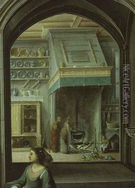 Christ in the house of Martha and Mary, detail of the kitchen, 1620 Oil Painting - Hendrick van, the Younger Steenwyck