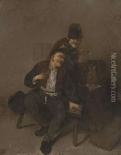 Two Peasants Drinking In An Inn Oil Painting - Cornelis (Pietersz.) Bega