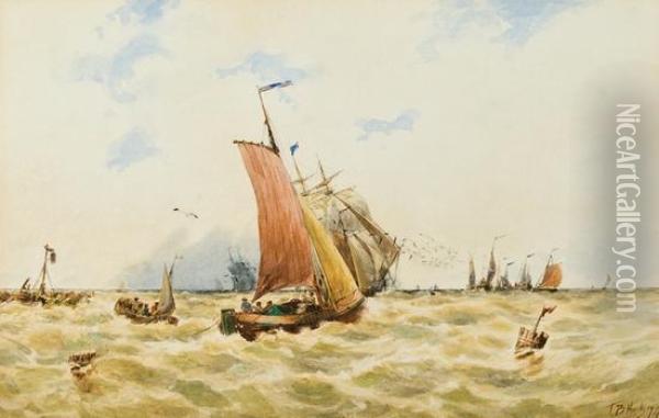 A Fishing Fleet In The English Channel Oil Painting - Thomas Bush Hardy