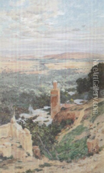 Tlemcen, Mosquee De Sidi Halloui Oil Painting - Eugene F. A. Deshayes