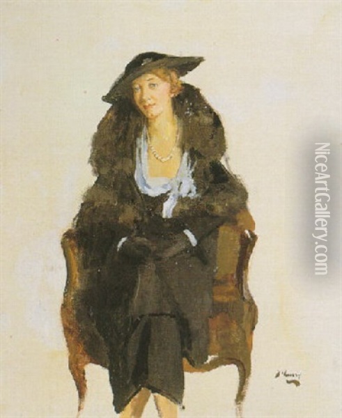 Study For A Portrait Of Mrs. Bowen-davies Oil Painting - John Lavery