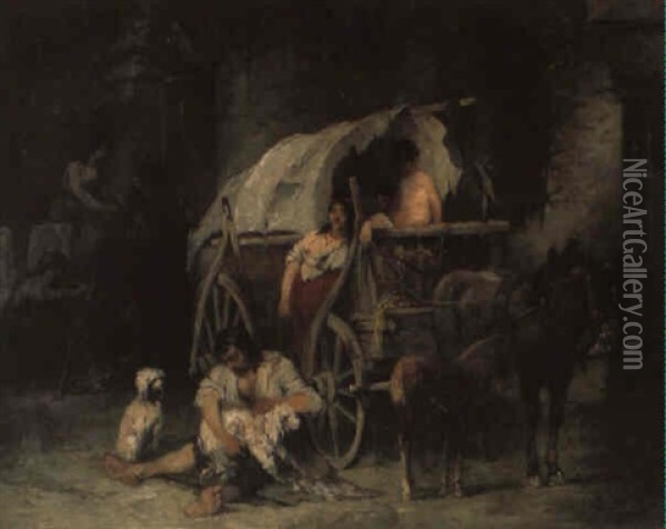 Ziegeunerfamilie Ved Deres Vogn Oil Painting - Adolf Werbel