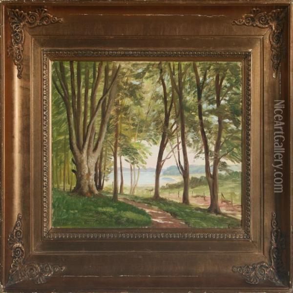 Forest Scenery With A View To A Lake Oil Painting - Christian Zacho