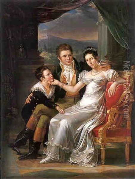 Portrait De Famille Sur Fond De Paysage Oil Painting - Guillaume Francois Colson