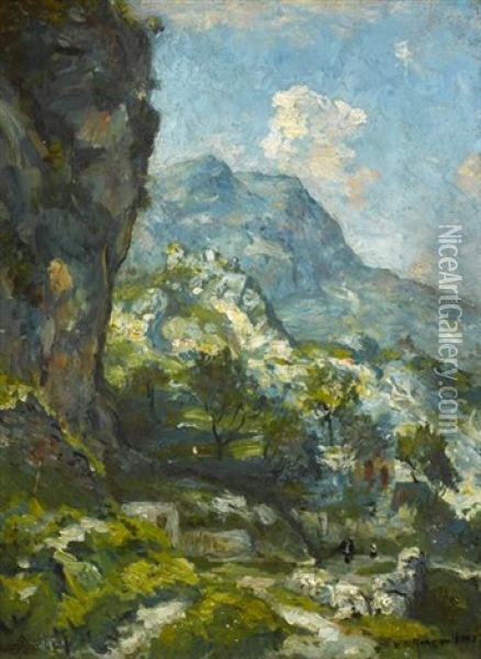 Figures In A Landscape Oil Painting - Henry Ward Ranger