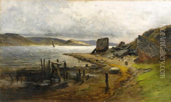 Kustlandskap Med Segelbat Oil Painting - Olof Hermelin