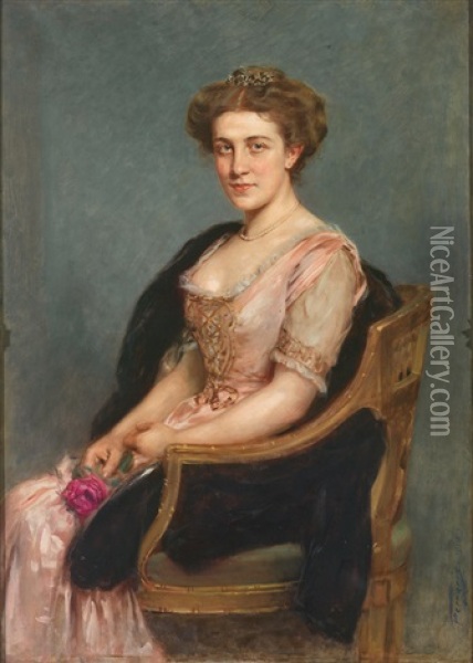 Portrait Einer Hochadeligen Jungen Dame Im Jugendstil-fauteuil Oil Painting - Arthur von Ferraris