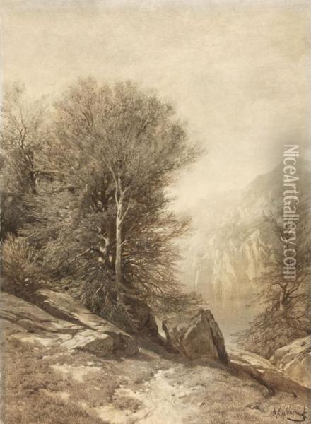 Groupe D'arbres Au Lac Des Quatre-cantons Oil Painting - Alexandre Calame
