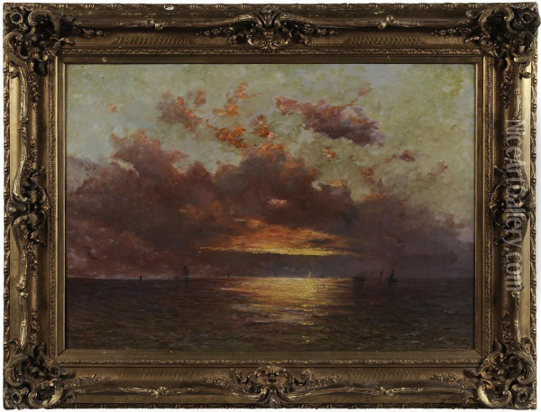 Boats At Sunset Oil Painting - Emile Maillard