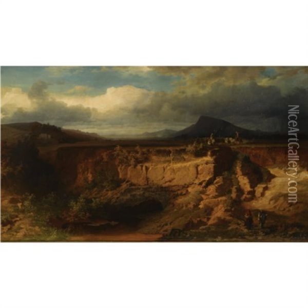 Travellers In A Landscape Oil Painting - Carl Rodeck