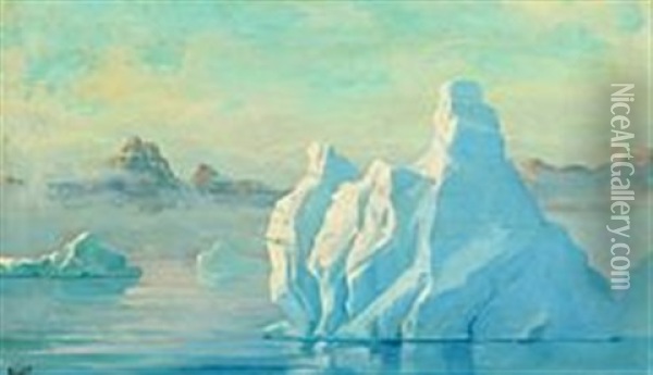 Icebergs In The Mist Oil Painting - Emanuel A. Petersen