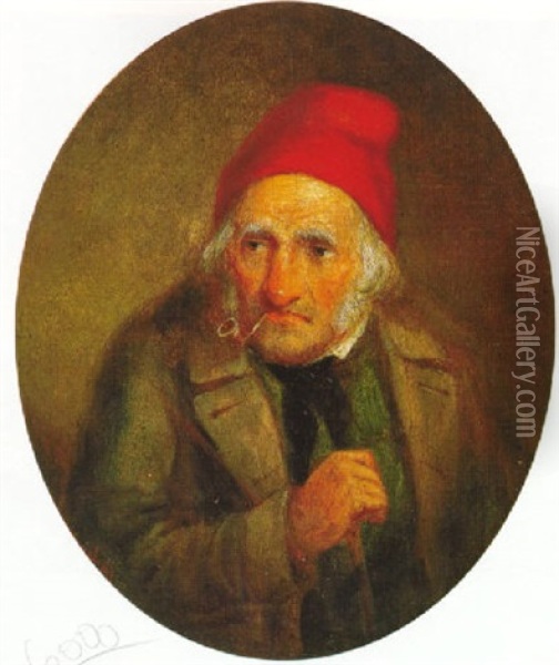 Portrait Of A Habitant Smoking His Pipe Oil Painting - Cornelius David Krieghoff