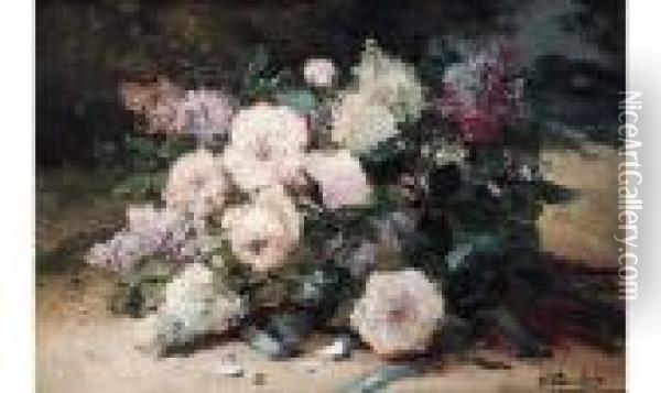 Nature Morte Aux Fleurs Roses Oil Painting - Eugene Henri Cauchois