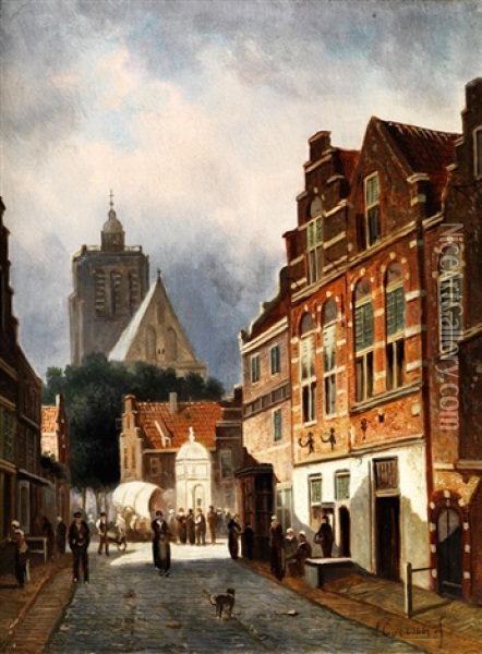 Strasenzug Einer Hollandischen Stadt Oil Painting - Adrianus Eversen