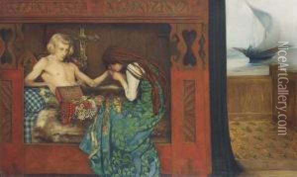 Faestemanden Dor (the Dying Betrothed) Oil Painting - Agnes Slott-Mrller