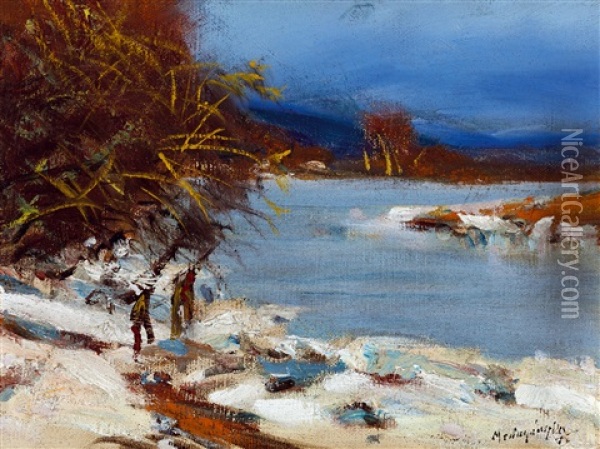 Riverbank With Blue Sky Oil Painting - Laszlo Mednyanszky