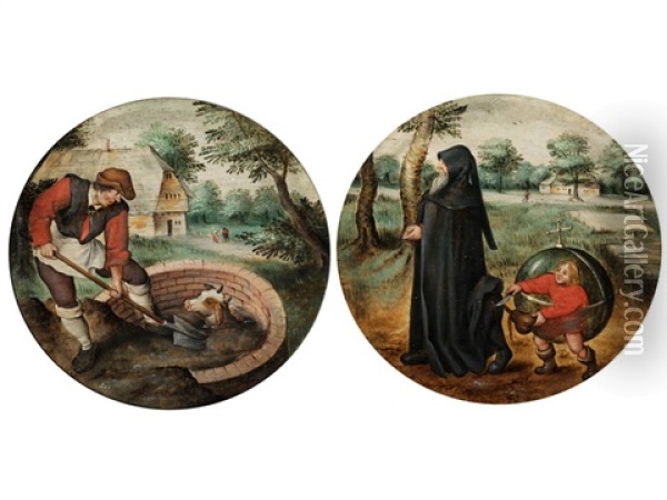 Der Bauer Schuttet Den Brunnen Zu Sowie Die Treulosigkeit Der Welt Oil Painting - Pieter Brueghel the Younger