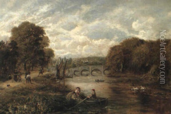 Shepherds Driving Their Flock Oil Painting - George William Mote