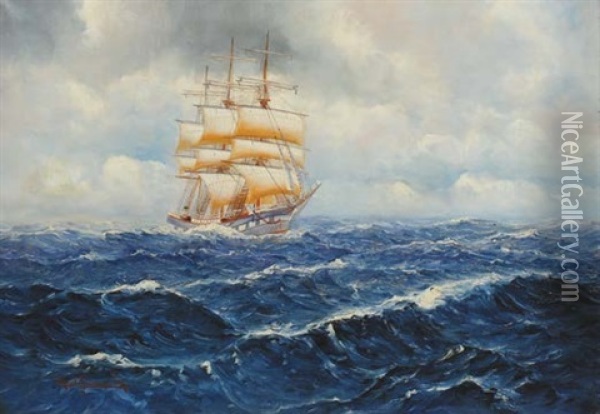 Veliero In Navigazione Oil Painting - Alfred Serenius Jensen