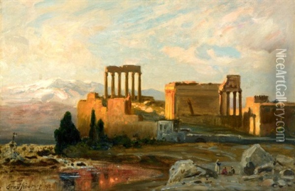 View Of Baalbeck, Lebanon Oil Painting - Ernest Karl Eugen Koerner
