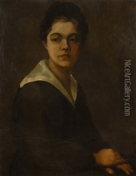Young Woman Portrait Oil Painting - Aurel Baesu