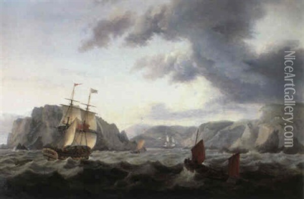 A Merchant Brig, A Pilot Cutter And A Lugger Entering The   Port Of Crookhaven, S. Ireland Oil Painting - Thomas Luny