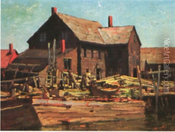 The Old Docks, Portland Oil Painting - Alexander Bower