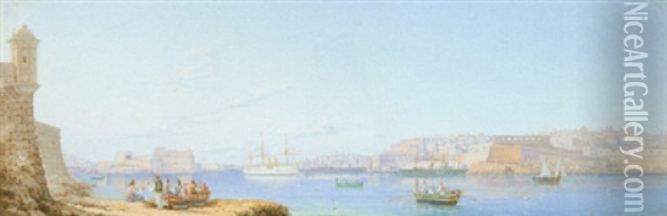 The Grand Harbour, Valletta, Malta Oil Painting - Luigi Maria Galea