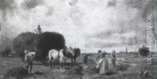 Heuernte In Sommerlicher Landschaft Oil Painting - Ludwig Mueller-Cornelius
