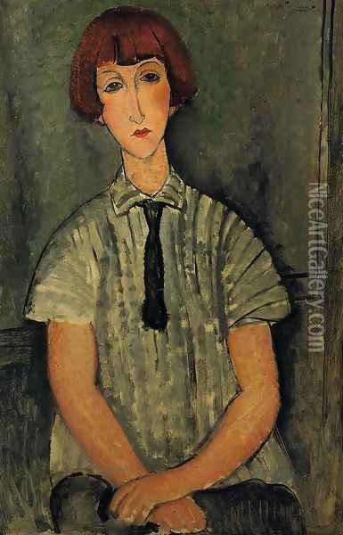 Young Girl in a Striped Blouse Oil Painting - Amedeo Modigliani
