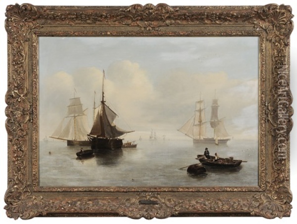 Moored Fishing Vessels In A Harbor Oil Painting - Alfred Clint