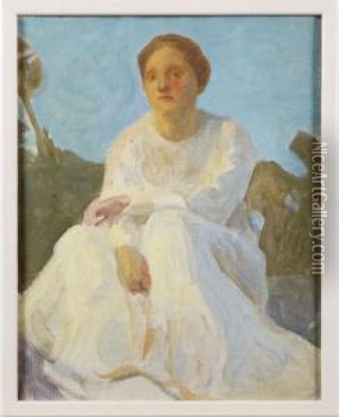 Kvinna I Landskap Oil Painting - Georg Pauli