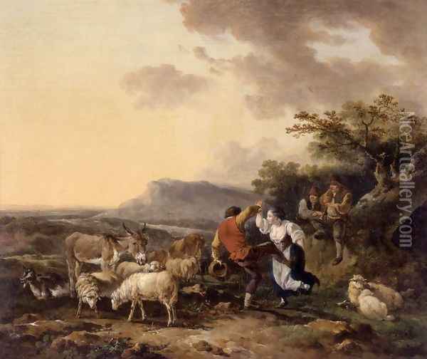 Shepherd And Shepherdess Dancing Oil Painting - Philip Jacques de Loutherbourg