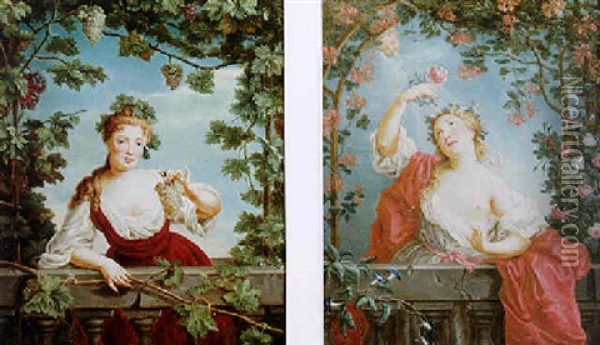 The Four Seasons Oil Painting - Robert Levrac-Tournieres