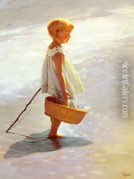 Young Girl On A Beach Oil Painting - I. Davidi