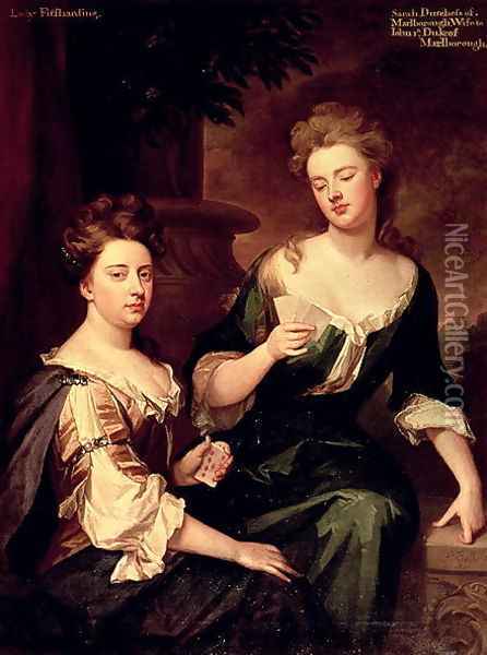 Sarah Duchess of Marlborough 1660-1744 playing cards with Lady Fitzharding Oil Painting - Sir Godfrey Kneller