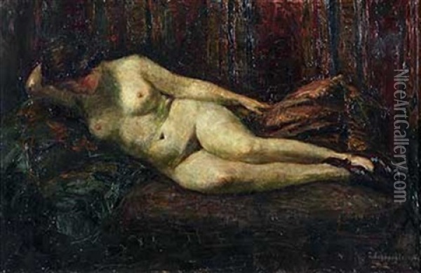 Liegender Weiblicher Akt Oil Painting - Gustav Peter Franz Schraegle