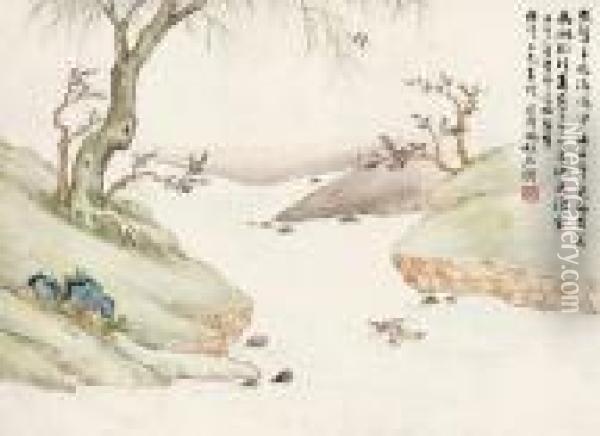 Mandarin Ducks Oil Painting - Feng Chaoran