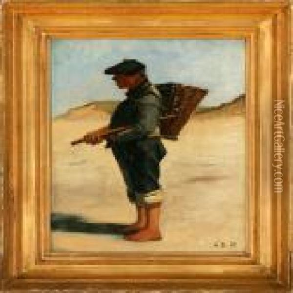 A Fisherman On The Beach Oil Painting - Anton Laurids J. Dorph