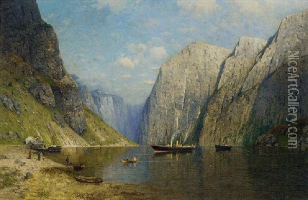 A Norwegian Fjord Oil Painting - Fritz Grebe