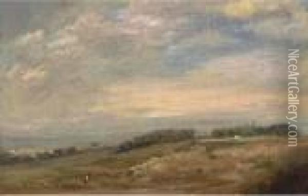 An Extensive Landscape With A 
Figure In The Foreground,traditionally Identified As Sandpits Near 
Dedham Oil Painting - John Constable