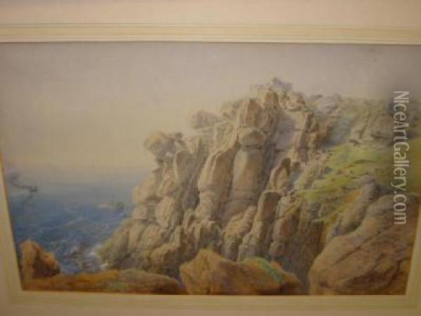 Coastal Scene With Rocks In The Foreground Oil Painting - Robert Charles Dudley